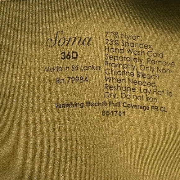 Soma Vanishing back full coverage bra in olive green, 34D - Picture 3 of 3